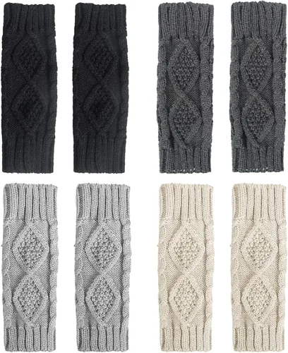 Vista 2 de Loritta 2-4 Pairs Womens Fingerless Gloves Winter Warm Knit Crochet Thumbhole Arm Warmers