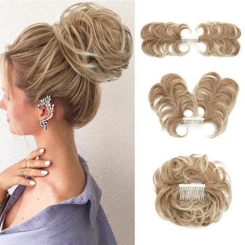 Vista 40 de Peine de moño desordenado con clip lateral para mujer, corto, natural, lacio, versátil, ajustable, fácil de peinar, (rubio ceniza-C)