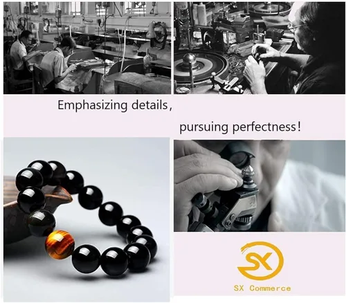 Vista 7 de SX Commerce Pulsera de obsidiana natural negra de piedra natural de 0.394in o 0.472in con un ojo de tigre único, buen regalo para hombres y mujeres