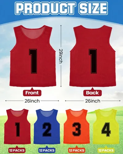 Vista 2 de Suhine 48 Piezas Petos para Deportes Doble Fútbol Petos de Entrenamiento Chalecos de Scrimmage de Malla Baloncesto Equipo Práctica Camiseta