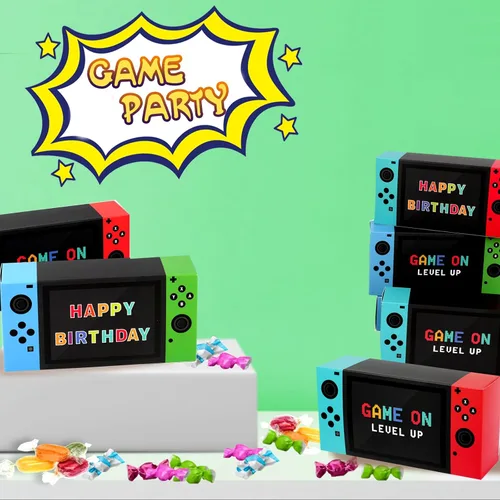 Vista 6 de Cajas de regalo para fiestas de videojuegos, 12 unidades, cajas de regalo con temática de juego para niños, suministros de fiesta de cumpleaños