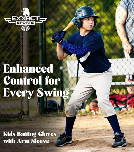 Vista 6 de Guantes de bateo para jóvenes de Exxact Sports con mangas para brazos para niños y niñas, guantes de béisbol para niños para bateo de sóftbol, T-Ball
