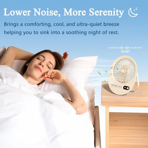 Vista 6 de Ventilador de escritorio USB, ventilador portátil pequeño y silencioso recargable, plegable en 180°, 6 velocidades, ventiladores de mesa de viento