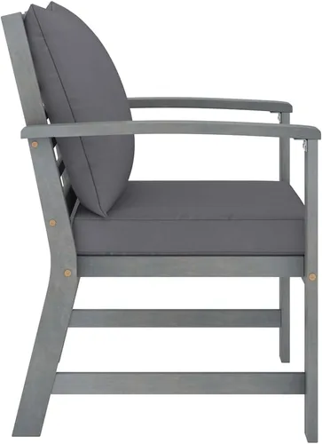 Vista 9 de Ensemble Salon de Jardin 4 Pièces en Acacia Massif Gris Patiné, Table et Banc con 2 Fauteuils, Confortable et Résistant aux Intempéries Pour