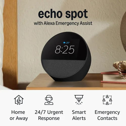 Vista 11 de Amazon Echo Spot: ideal para mesitas de noche, oficinas y cocinas, incluye despertador inteligente con Alexa (negro)