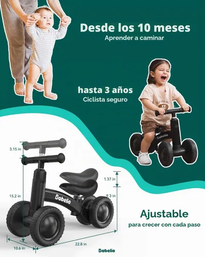 Vista 2 de Babelio Bicicleta de equilibrio para bebés de 1 año, asiento ajustable y 4 Verde oliva