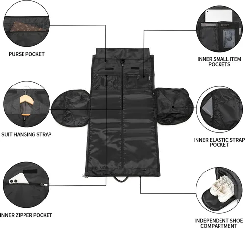 Vista 3 de seyfocnia Bolsas de ropa con ruedas, bolsa de ropa con ruedas, bolsa de ropa de viaje con compartimento para zapatos, bolsa de lona con ruedas