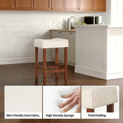 Vista 6 de Giantex 25 Inch Bar Stools, Backless Saddle Barstools with Sponge Padded Cushion, Nailhead Trim, 330 Lbs Wood Bar Stools with Foot Rest for Kitchen
