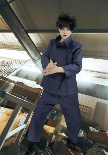 Vista 4 de C-ZOFEK Disfraz de cosplay de Megumi Fushiguro para hombre, talla de EE. UU., chaqueta de cuello alto, pantalones, trajes de anime