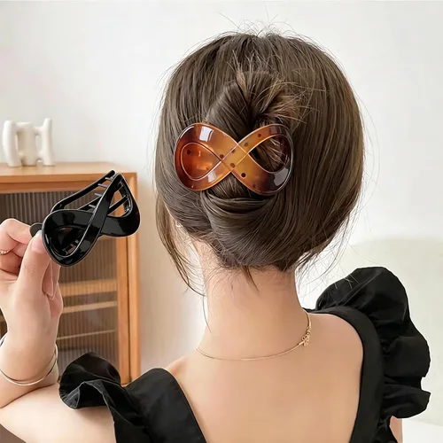 Vista 2 de 2 Pcs Flat Hair Clips Acrylic French Concord Banana Clips for Thick Thin Hair - Strong Grip No Slip Claw Clips for Women (Amber & Black)