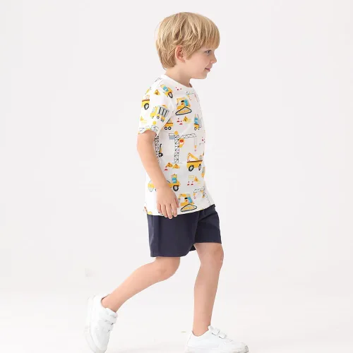 Vista 3 de GFQLONG Paquete de 3 camisetas de algodón de manga corta para bebés y niños pequeños, ropa con estampado de dinosaurios, conjunto