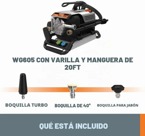 Vista 6 de Worx Lavadora a presión eléctrica de 13 amperios 1800 PSI con 3 boquillas - WG605