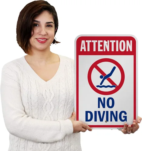 Vista 2 de SmartSign Letrero "Attention - No Diving" Aluminio de 12 x 18 pulgadas