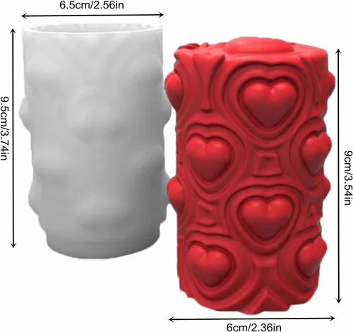Vista 2 de Molde de vela de silicona en forma de corazón, columna de amor para bricolaje, espuma geométrica, cera de jabón, resina de yeso, polímero, arcilla