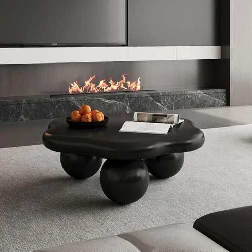 Vista 5 de Mesa de centro moderna de 35 pulgadas, con forma de pétalo, mesa de centro baja, linda mesa de té irregular para interiores con 3 patas de bola