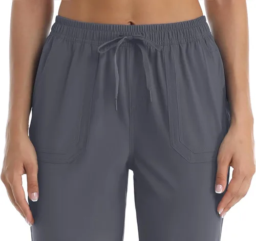 Vista 5 de TACVASEN Pantalones deportivos de senderismo para mujer, de secado rápido, ligeros, con cordón, Gris oscuro