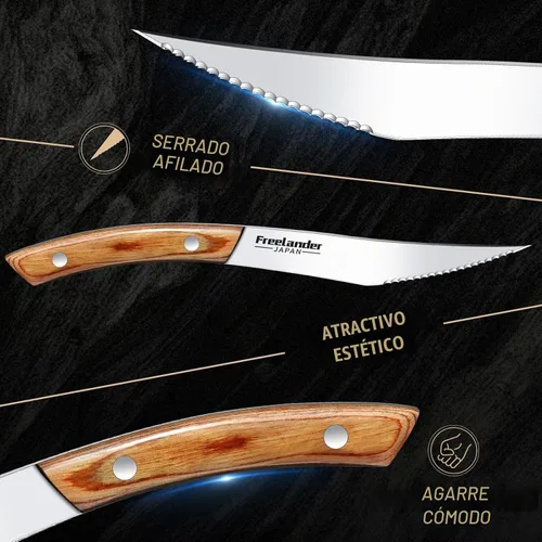 Vista 2 de Freelander Juego de 4 cuchillos para pizza con cuchillas afiladas de acero inoxidable, diseño forjado de espiga completa, mango ergonómico