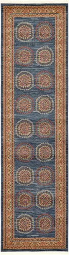 Vista 3 de Unique Loom Fars Collection - Alfombra moderna con diseño tribal de medallón con tonos naturales, 2 pies 7 pulgadas x 10 pies 0 pulgadas, azul