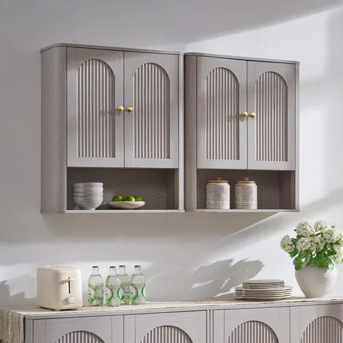 Vista 8 de Gabinete de pared arqueado acanalado cuarto de baño, 23.6''W botiquín, gris Gris claro