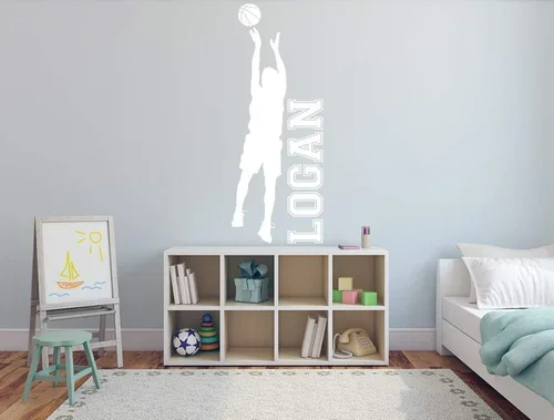 Vista 7 de Calcomanía de vinilo con nombre personalizado de baloncesto para niños