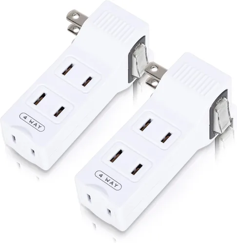 Vista 8 de SYCON Adaptador de pared de 4 tomas con interruptor de alimentación y luz nocturna, adaptador extensor de 2 clavijas con 4 tomas de corriente