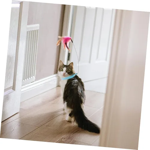 Vista 5 de Alipis Collar de juguete para gatos, varita ajustable para burlas, juguete interactivo para gatitos, ejercicio de persecución, alivio del estrés