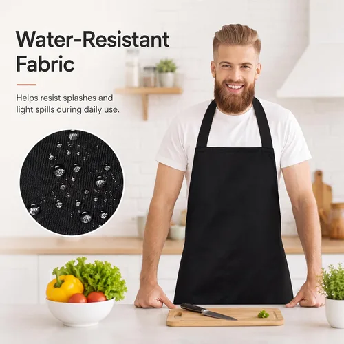 Vista 6 de Syhood Paquete de 18 delantales con babero a granel unisex liso ajustable con bolsillo para chef cocinero, manualidades, cocina, pintura (negro)