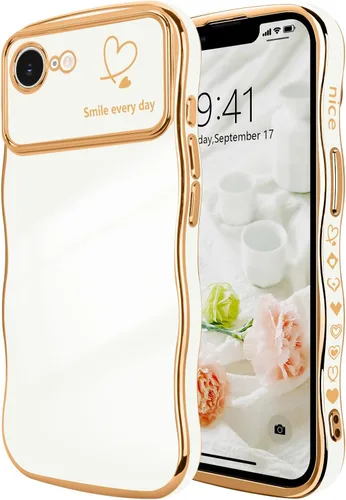 Vista 88 de LCHULLE - Funda para iPhone Air, linda para mujeres y niñas, con forma de onda, color azul bebé Luxury Plating Curly Wavy Frame with Love Heart