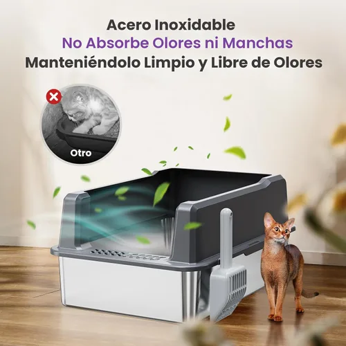 Vista 4 de Caja de arena extragrande XXL de acero inoxidable para gatos con tapa, 26" L x 18" W x 12" H caja de arena de metal con lados altos para gatos