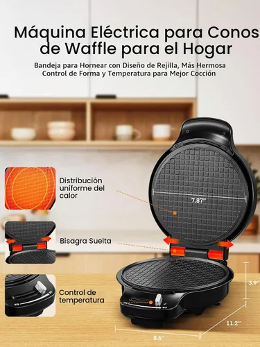Vista 8 de FOHERE Máquina para hacer conos de gofres y fabricar tazones de helado con control de temperatura, tazón de gofre antiadherente de doble cara