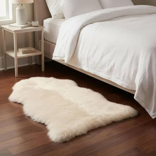 Vista 10 de Alfombra de Piel de Oveja Genuina Azul Playa de 2x3 pies, Alfombra de Acento de Piel Real Suave de Una Sola Piel para Silla, Funda de Asiento