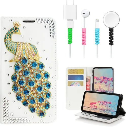 Vista 8 de Bling - Funda para Samsung Galaxy S21, diseño de pavo real en 3D, color negro