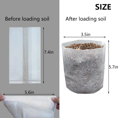 Vista 4 de Bolsas de cultivo de vivero Belit, 100 piezas de macetas de plántulas de tela, bolsa no tejida para semillas de plantas de jardinería, papa, flor