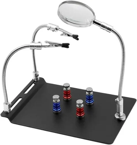 Vista 5 de Herramienta de lupa de soldadura de terceras manos de ayuda, clips de abrazadera de brazos flexibles FEITA con estación de lupa 3X, soporte
