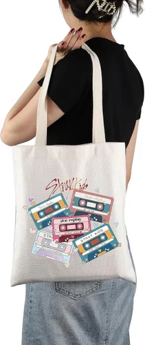 Vista 3 de UJIMS SKZ - Bolsa de lona para fanáticos del álbum SKZ, regalo para grupos K-POP, Bolso tote de personajes Skz