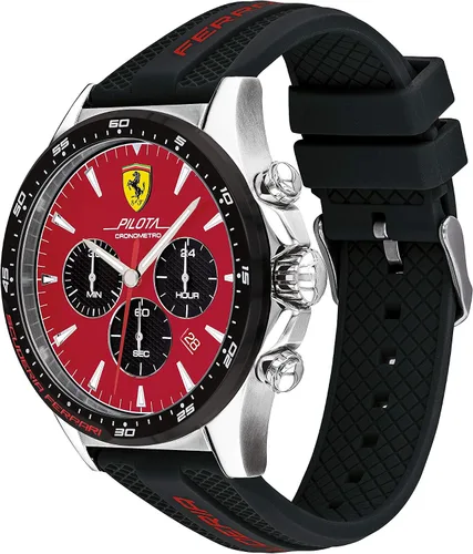 Vista 2 de Ferrari Pilota - Reloj de cuarzo de acero inoxidable con correa de silicona color negro 22 modelo 0830595