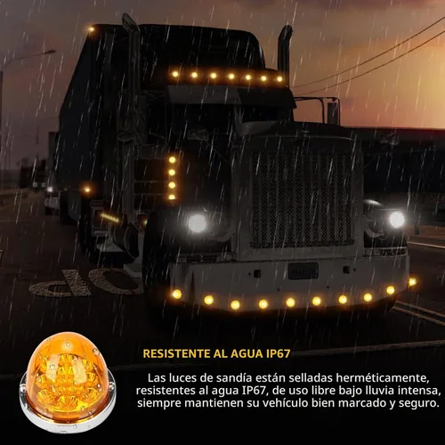 Vista 3 de 2 piezas de luces de sandía, luz de sandía LED de doble función de 17, lente ámbar con bisel de acero inoxidable, luces de señal de parada y giro