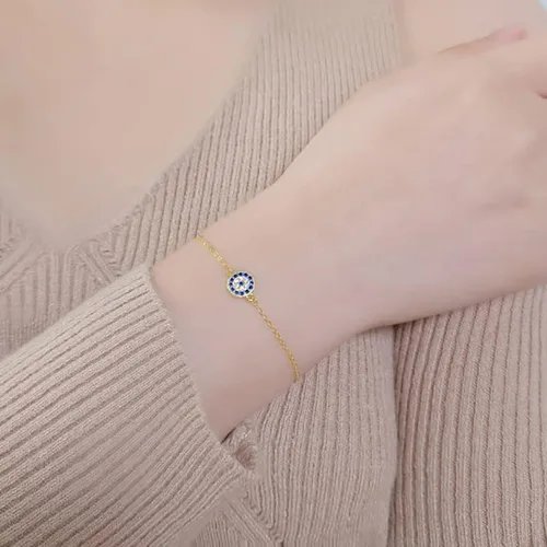 Vista 3 de Pulsera de moissanita de oro de 14 quilates, pulsera de guardián con dije de mal de ojo, regalo de joyería de Navidad de moda
