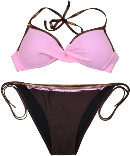Vista 2 de Women Two Piece Swimsuit Sexy Backless Swimwear Suit Halter String Triangle Bikini Set Solid Lace Up Halter Tankini
