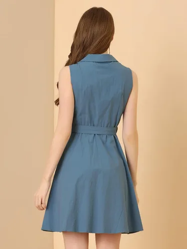 Vista 5 de Allegra K Vestido camisero con botones y solapa con muescas para mujer