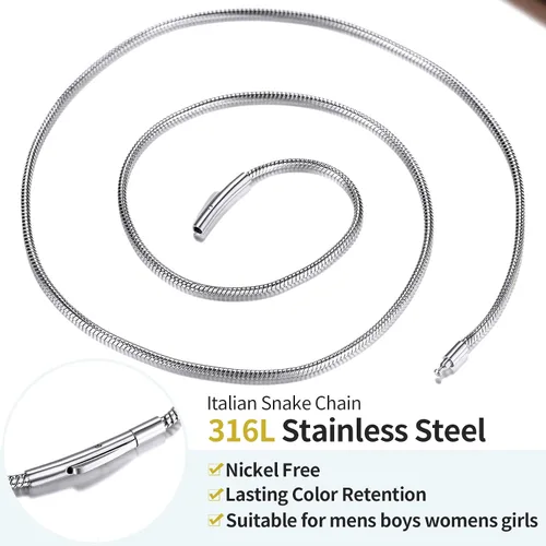 Vista 4 de ChainsHouse Stainless Steel Snake Chain Necklace for Women Men, 1-5mm Wide Sterling Silver CubanFigaroBoxRopeRolo Chain Necklaces, 16"-30" Length