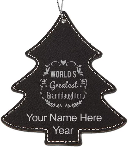 Vista 5 de LaserGram Personalized Christmas Ornament, World's Greatest Granddaughter, Faux Leather, Custom Laser Engraved Gift Idea (Tree Shape, Black)