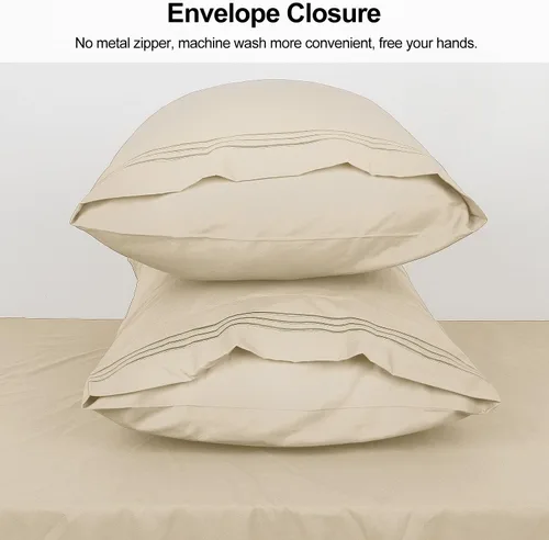 Vista 4 de Lirex Fundas de almohada (paquete de 2), fundas de almohada de microfibra cepillada suave de 1800 hilos, lavables a máquina, sin arrugas, Beige