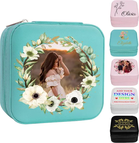 Vista 13 de Joyero personalizado con nombre, joyero de viaje portátil personalizado, organizador de joyas de cuero, cajas de dama de honor, boda, regalo