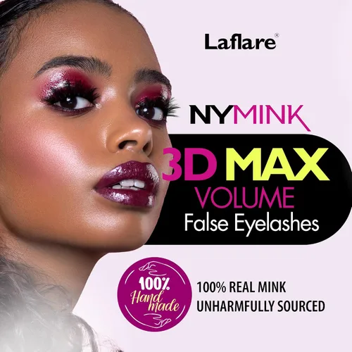 Vista 2 de Laflare 3D NY MAX VOLUME - Estilos dramáticos de 0.787-0.984 in de largo, pestañas de pelo de visón 100% real, maquillaje de lujo, natural, ligero