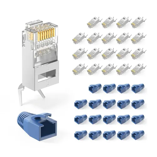 Vista 9 de VCELINK Conector CAT6A, conectores RJ45 pasan a través de CAT6A CAT7 blindado, chapado en oro de 3 clavijas con certificación UL, conector CAT7