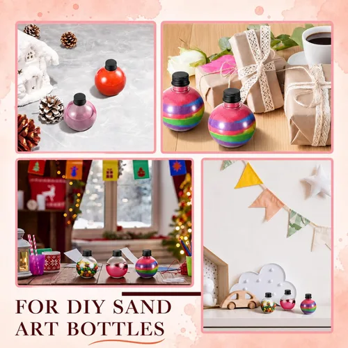 Vista 6 de FoldTier 48 Pcs Plastic Potion Bottles with Caps,Black,Aluminum Cap 3.4 oz, Round Sand Art Bottles, Spherical Clear Plastic Containers, Cocktail