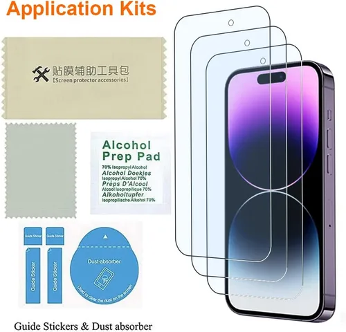 Vista 2 de Protector de pantalla para iPhone 14 Pro, protector de pantalla de luz azul, paquete de 3 unidades, vidrio templado antiluz azul para iPhone 14 Pro