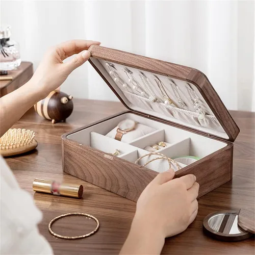 Vista 5 de YDXNY - Joyero de madera, aretes, collar, caja de joyería retro, caja de almacenamiento de joyas para el hogar