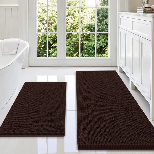 Vista 11 de Juego de alfombras de baño Smiry de 2 piezas, suave alfombra absorbente de chenilla y juego de alfombra en forma de U para inodoro, alfombra de baño